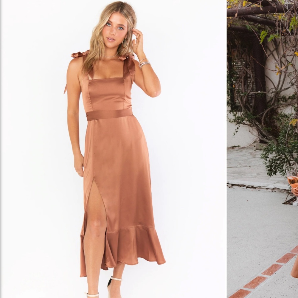 Showmeyourmumu Claire Midi Dress in Copper Luxe Satin